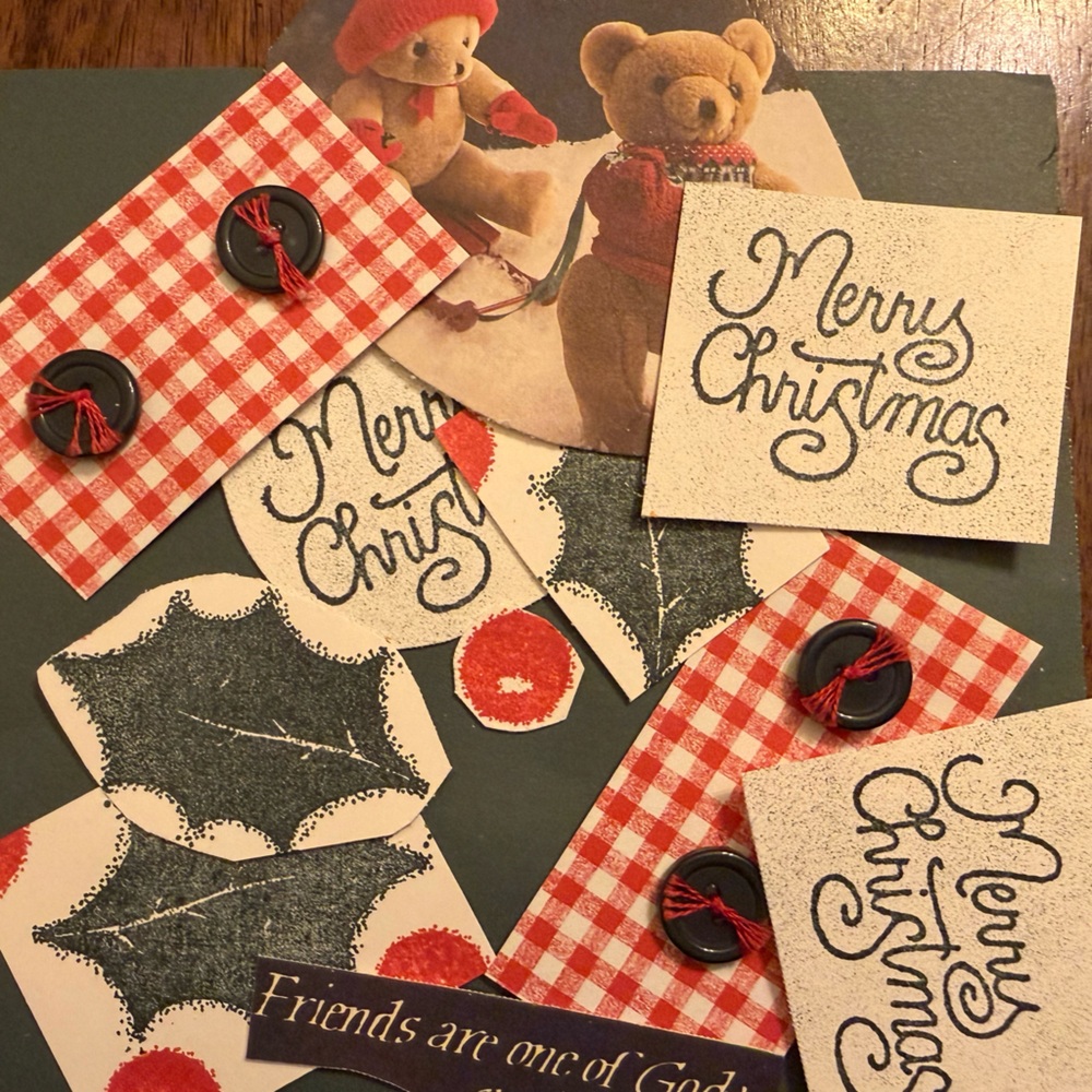 Junkbook/Scrapbook/ Ephemera Merry Christmas with Bears and Holly